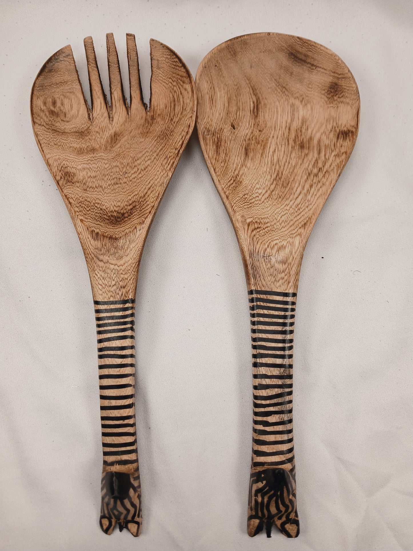 Exotic Wooden Serving Utensils - Zebra Stripe Design - Artisanal Kitchenware