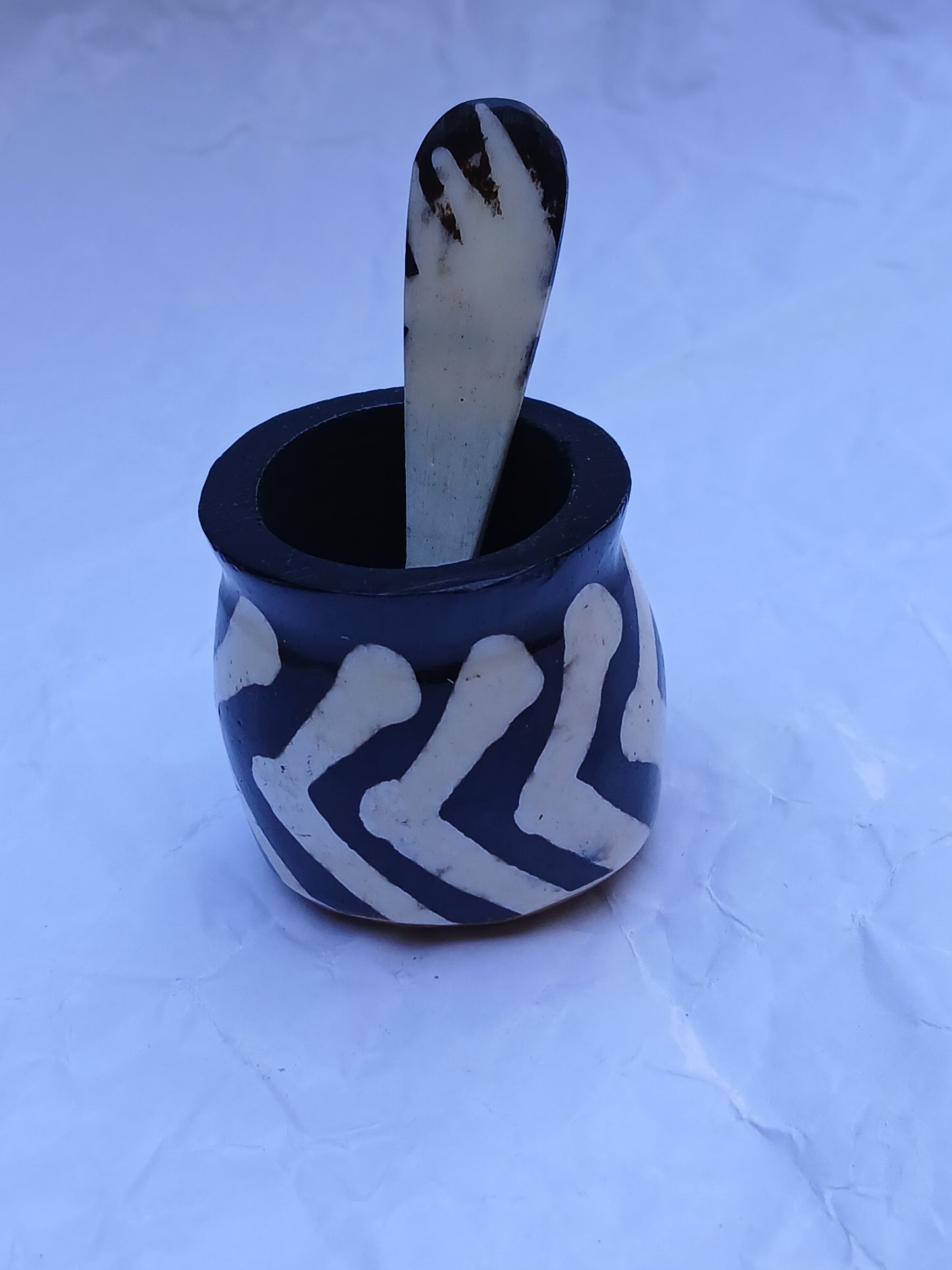 Handmade African Ceramic Spice Pot with Spoon