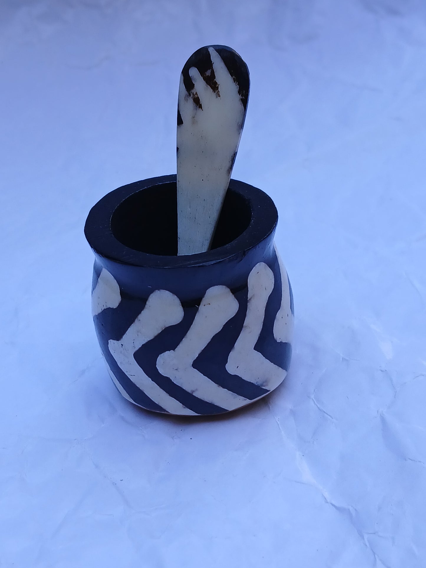 Handmade African Ceramic Spice Pot with Spoon