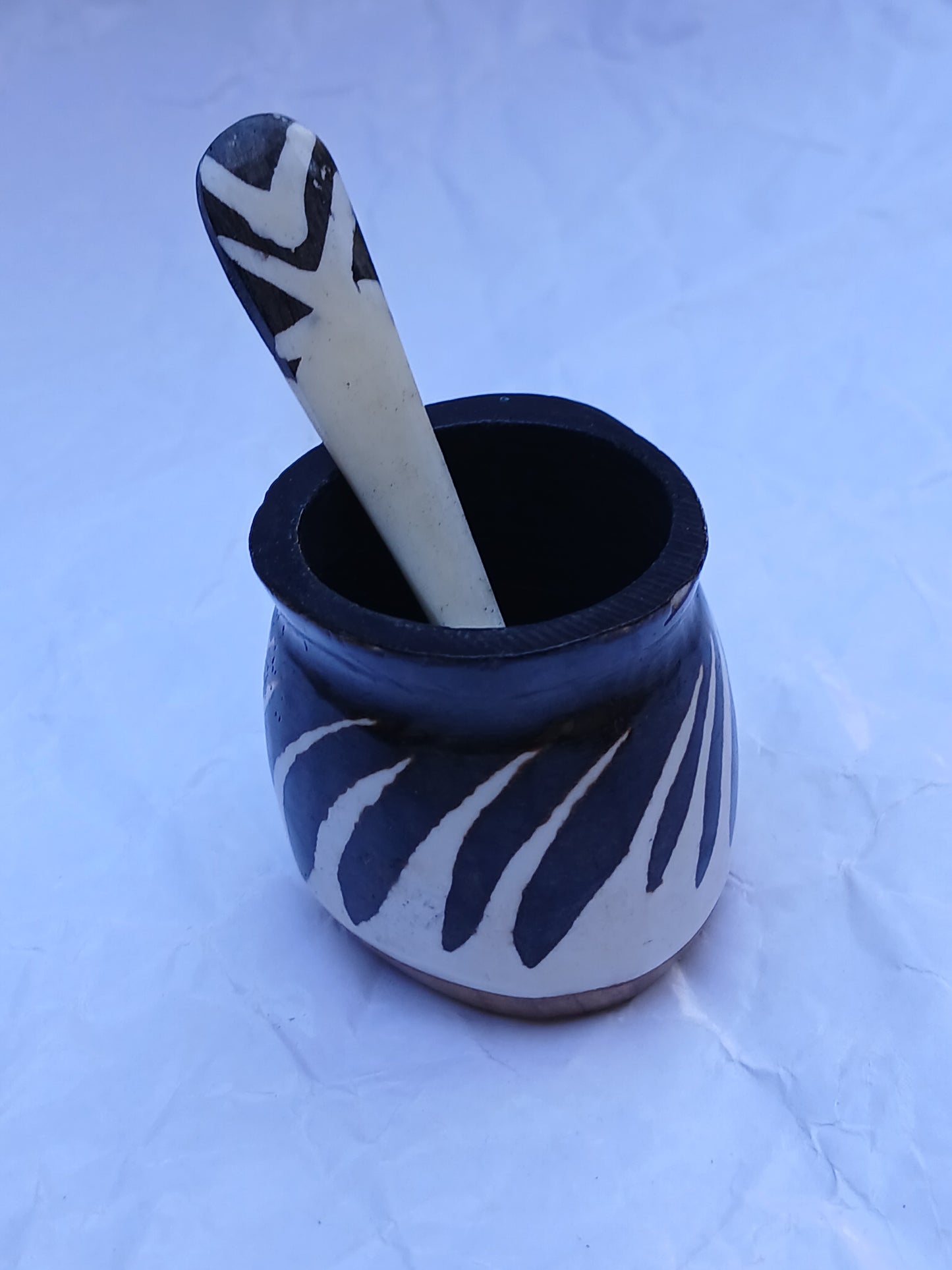 Handmade African Ceramic Spice Pot with Spoon