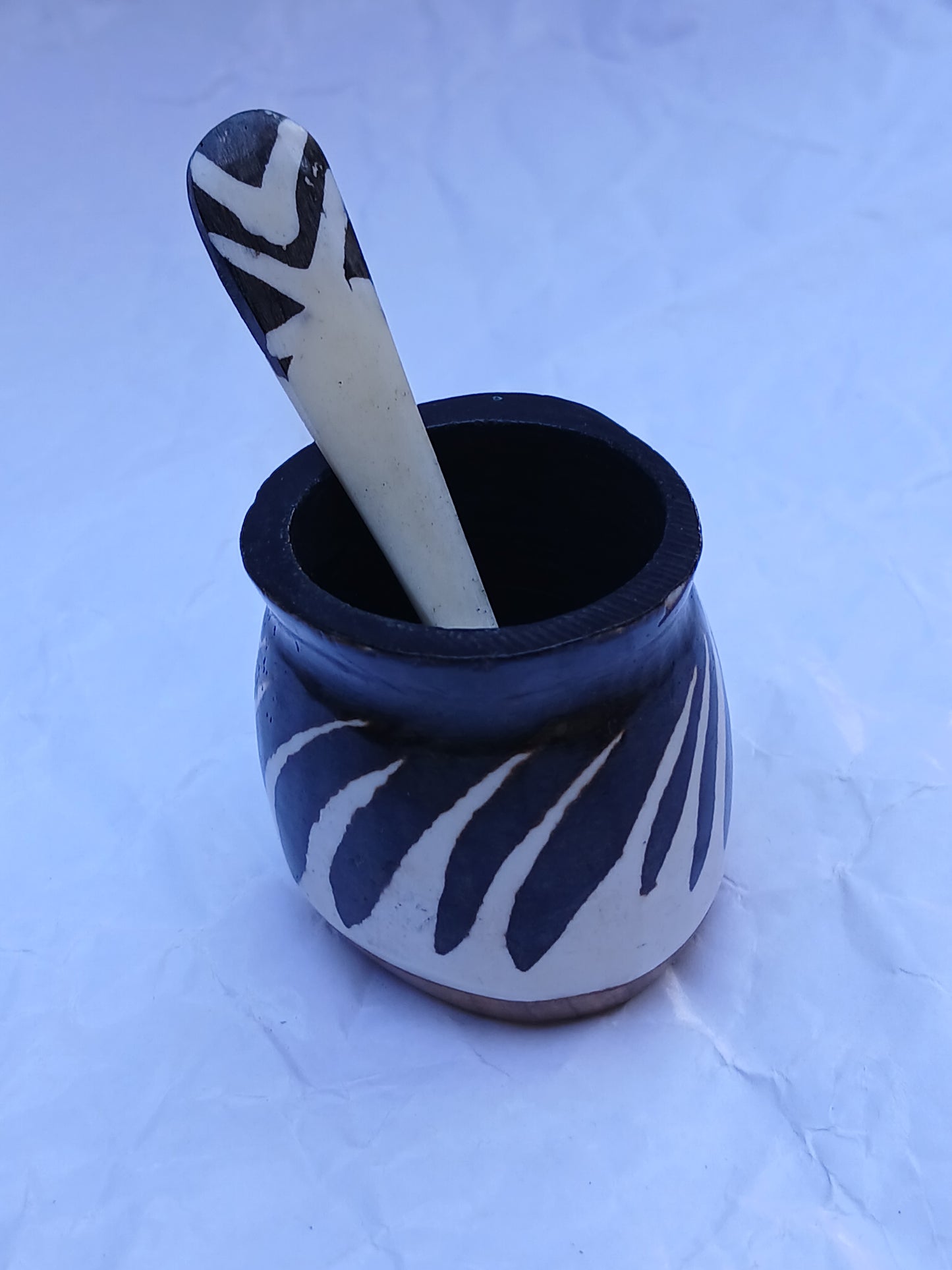 Handmade African Ceramic Spice Pot with Spoon