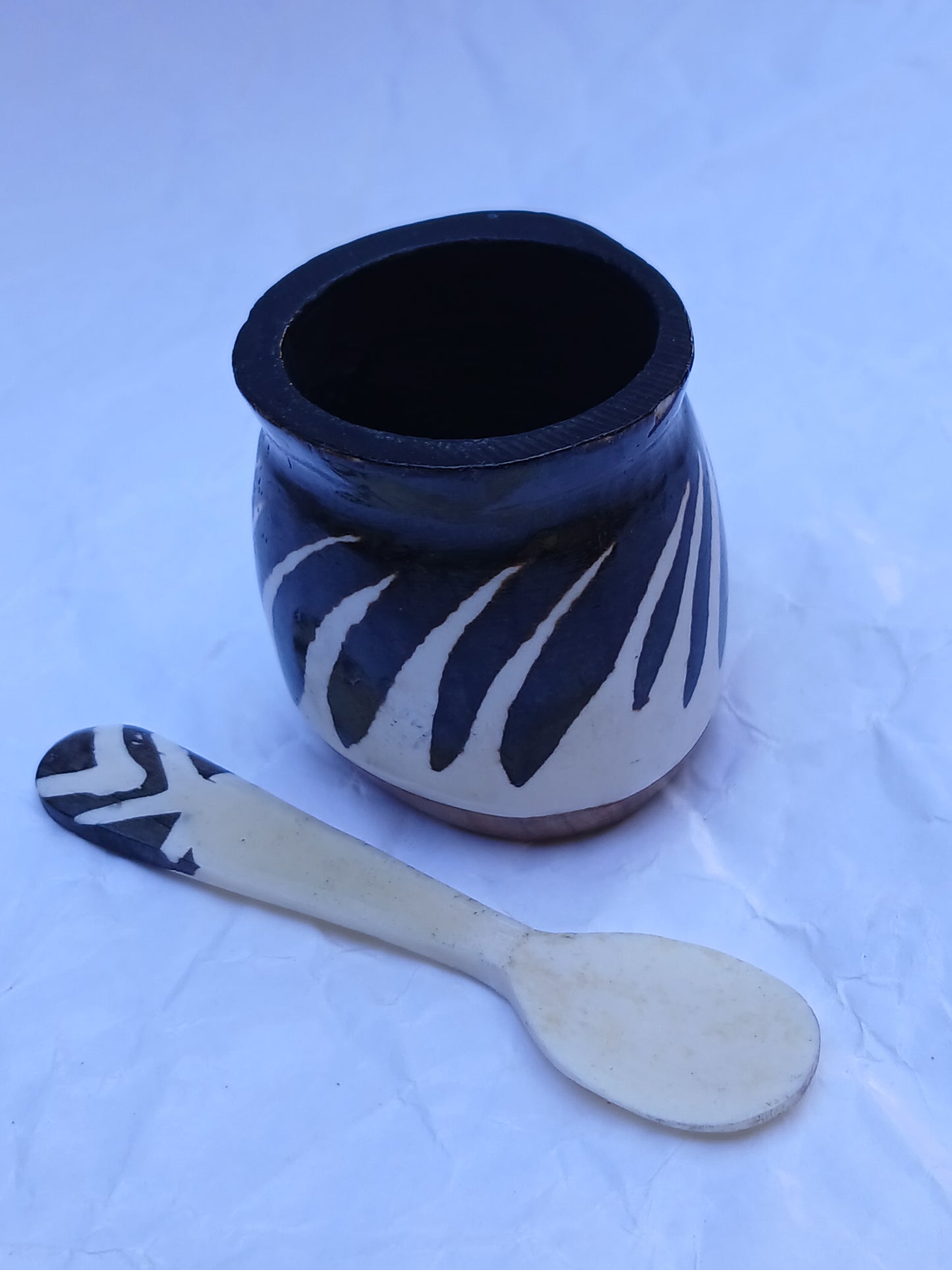 Handmade African Ceramic Spice Pot with Spoon