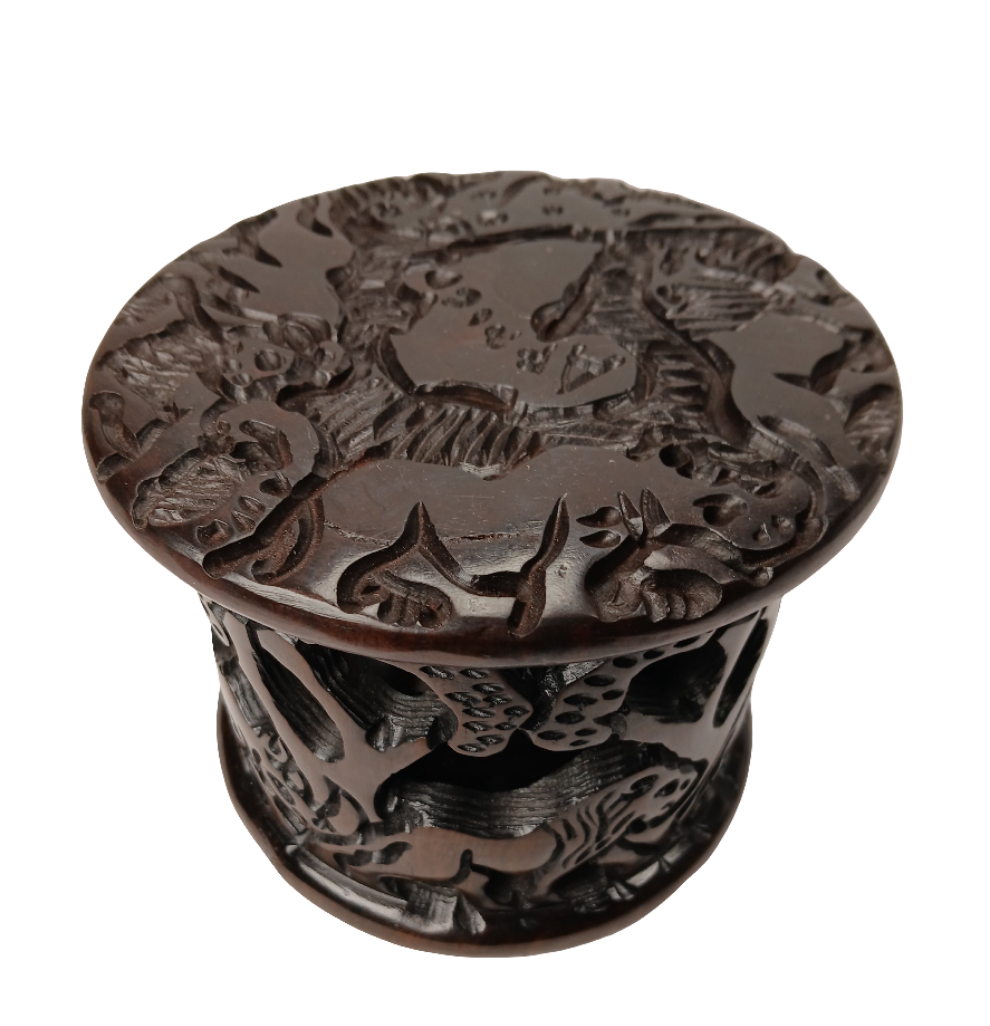 Hand-Carved African Big Five Coaster Set with Holder (7 Coasters Total)