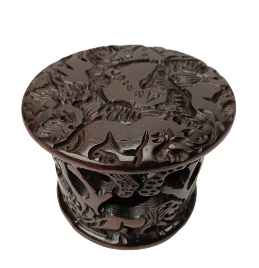 Hand-Carved African Big Five Coaster Set with Holder (7 Coasters Total)
