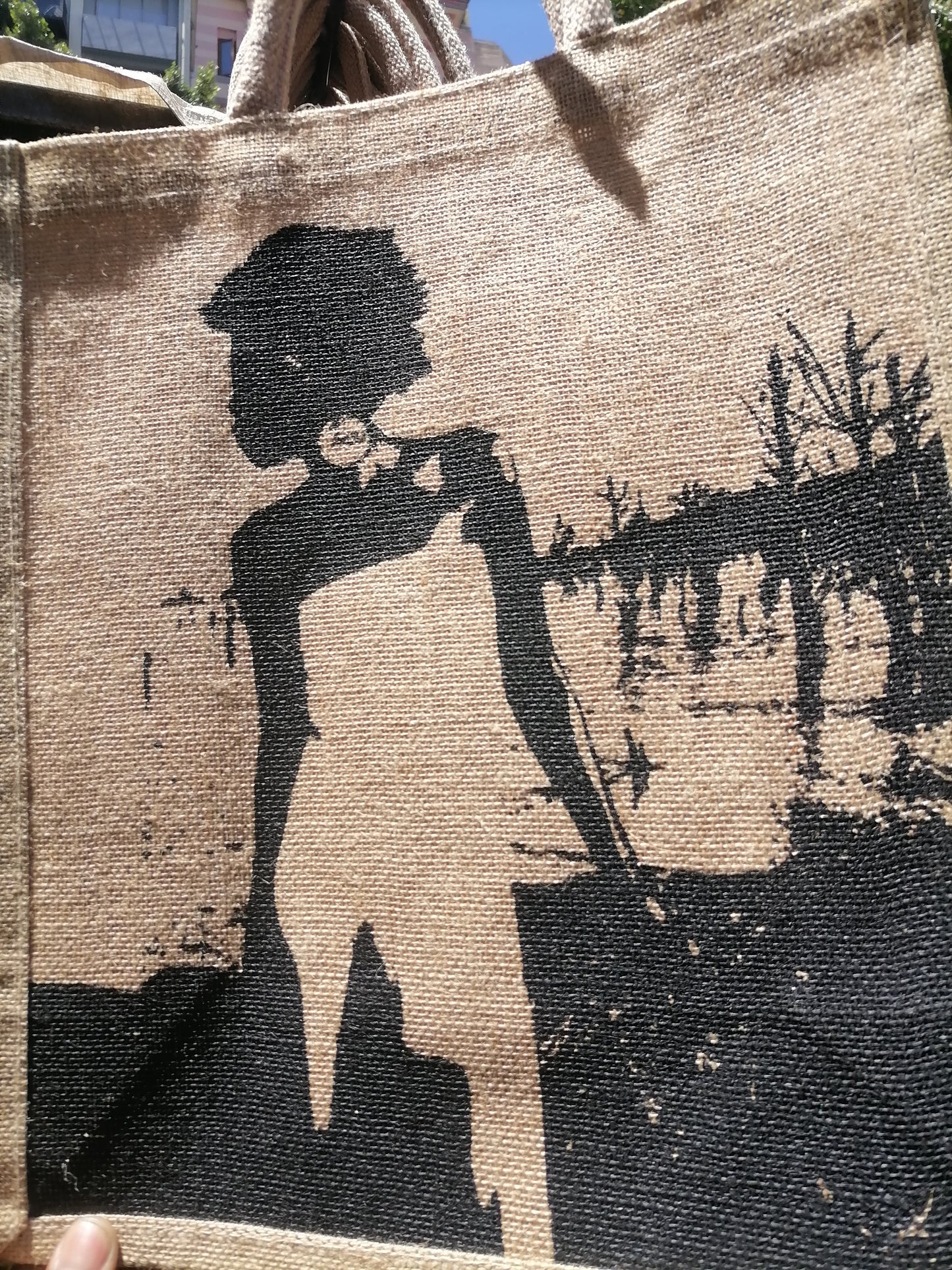 African Jute Tote Bag – Bold Silhouette Design