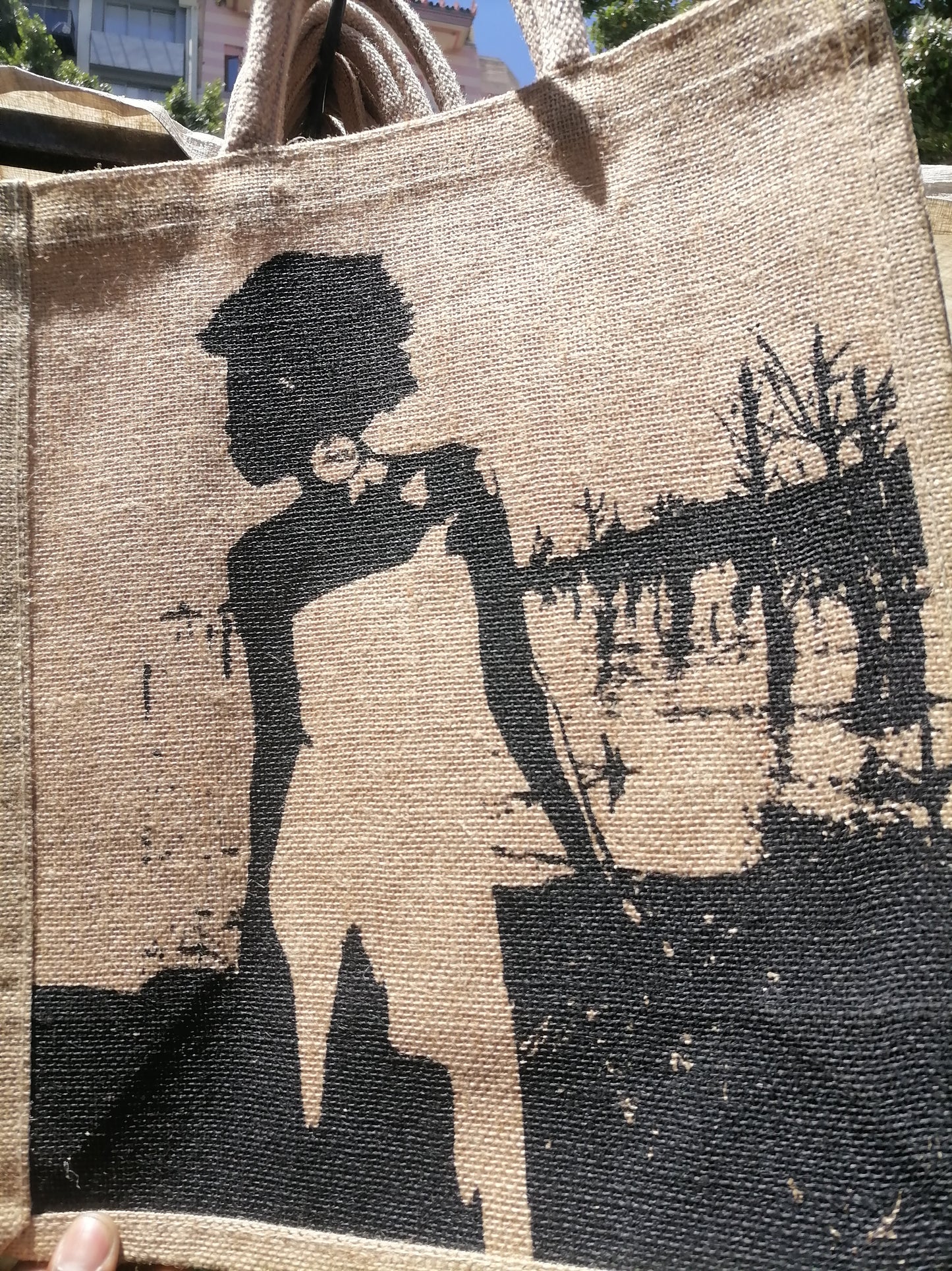 African Jute Tote Bag – Bold Silhouette Design