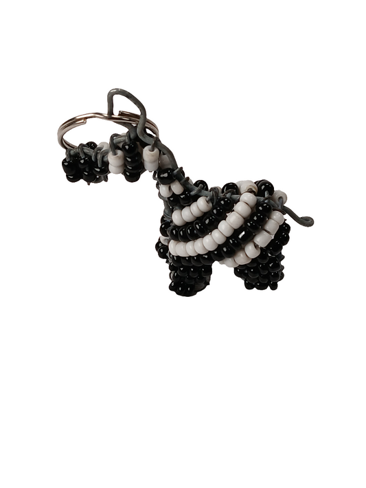 Handmade Wire & Bead Zebra Keychain