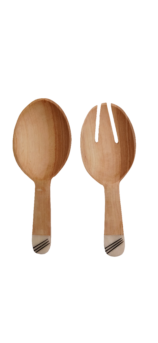 Hand-Carved Olive Wood Cooking Spoons Set – African Tribal Handle Design (2-Piece)