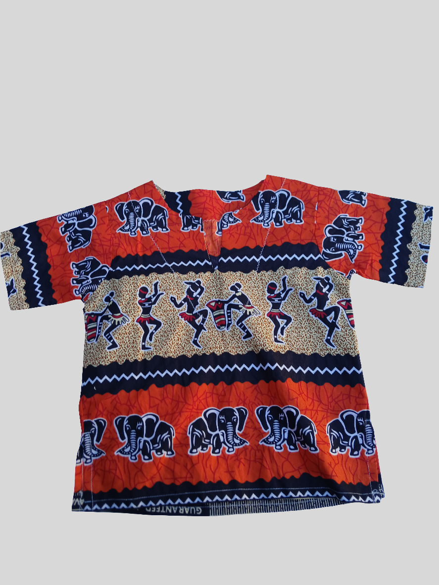 Kids African Print Dashiki Top - Elephant & Dancing