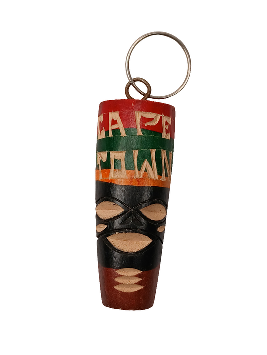 Hand-Carved "SOUTH AFRICA" Mask Keychain