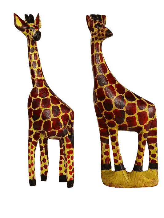 Hand-Carved Wooden Giraffe Decor Pair – Vibrant African Safari Art & Ornament