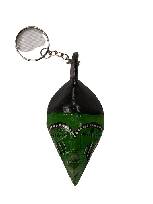 Hand-Carved Green Tribal Mask Keychain