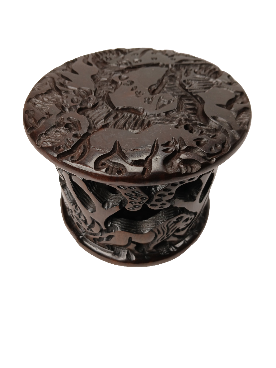 Hand-Carved African Big Five Coaster Set with Holder (7 Coasters Total)