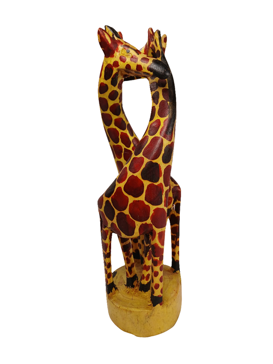 Hand-Carved Wooden Giraffe Couple – African Wildlife Figurine