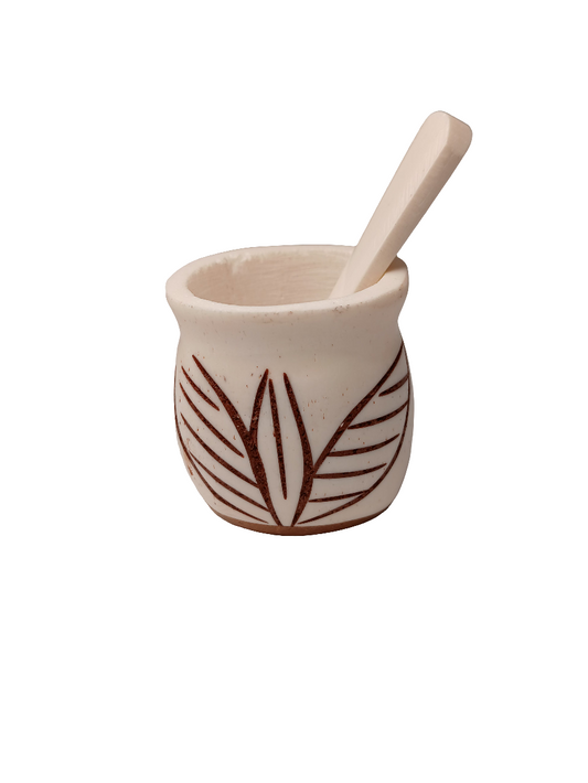 Hand-Carved African Wooden Spice Pot with Spoon