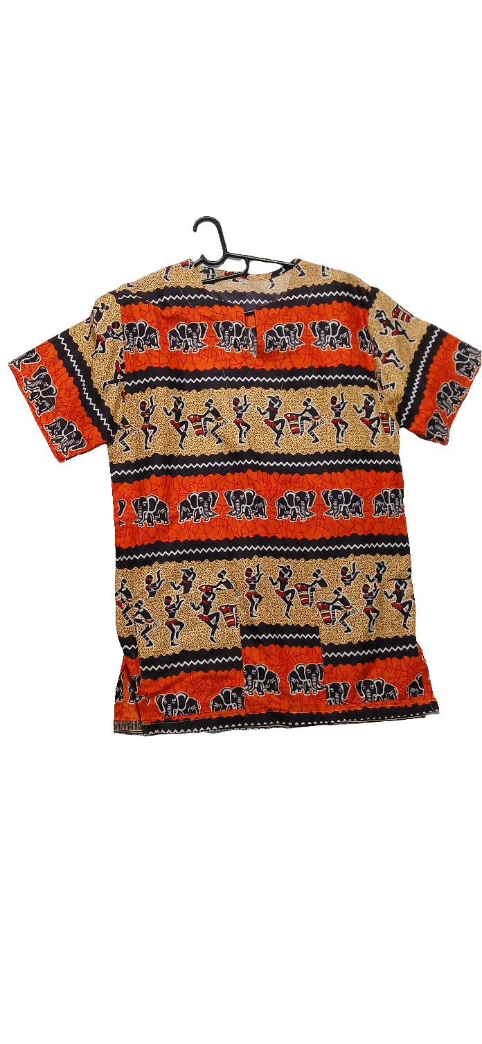 Adults African Print Dashiki Top - Elephant & Dancing