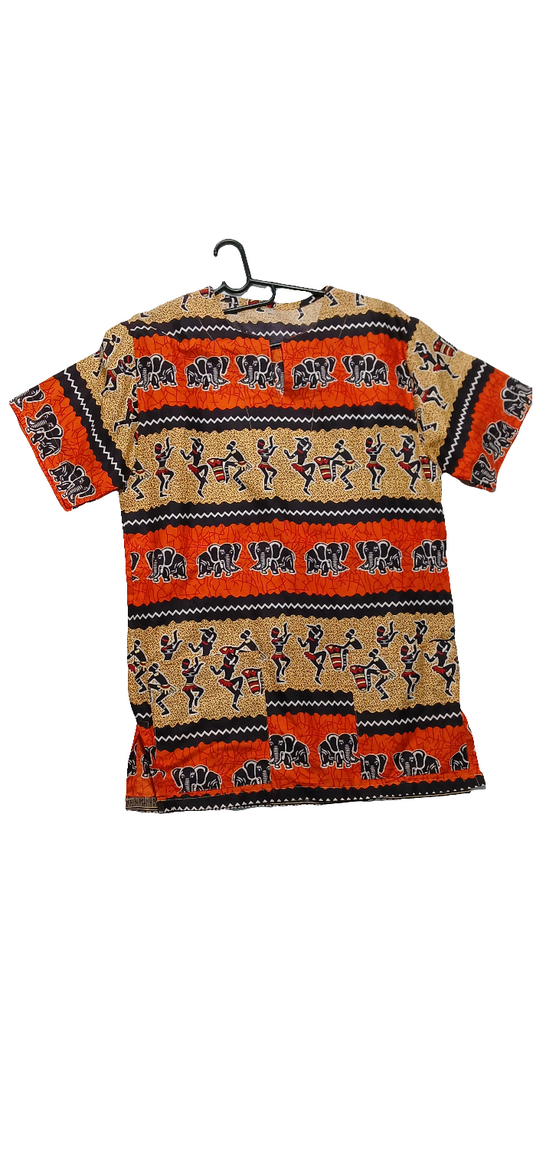 Adults African Print Dashiki Top - Elephant & Dancing