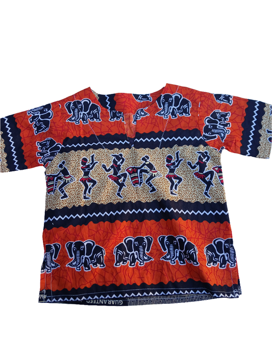 Kids African Print Dashiki Top - Elephant & Dancing