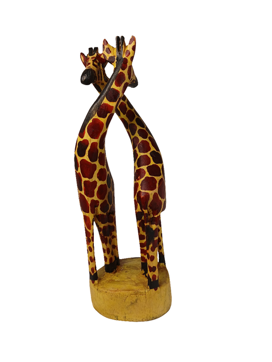 Hand-Carved Wooden Giraffe Couple – African Wildlife Figurine