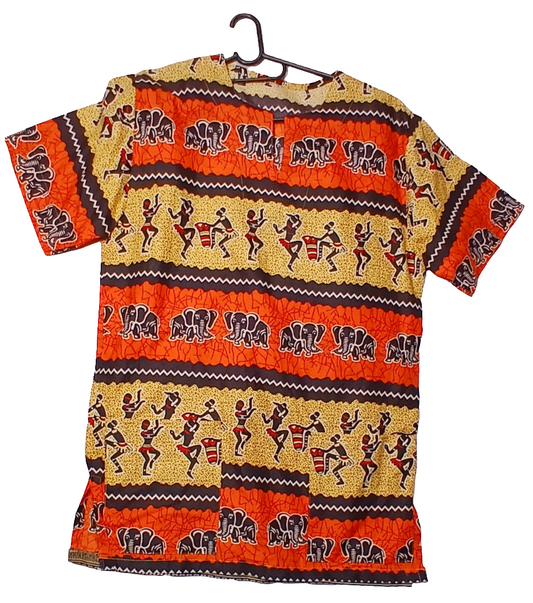 Adults African Print Dashiki Top - Elephant & Dancing