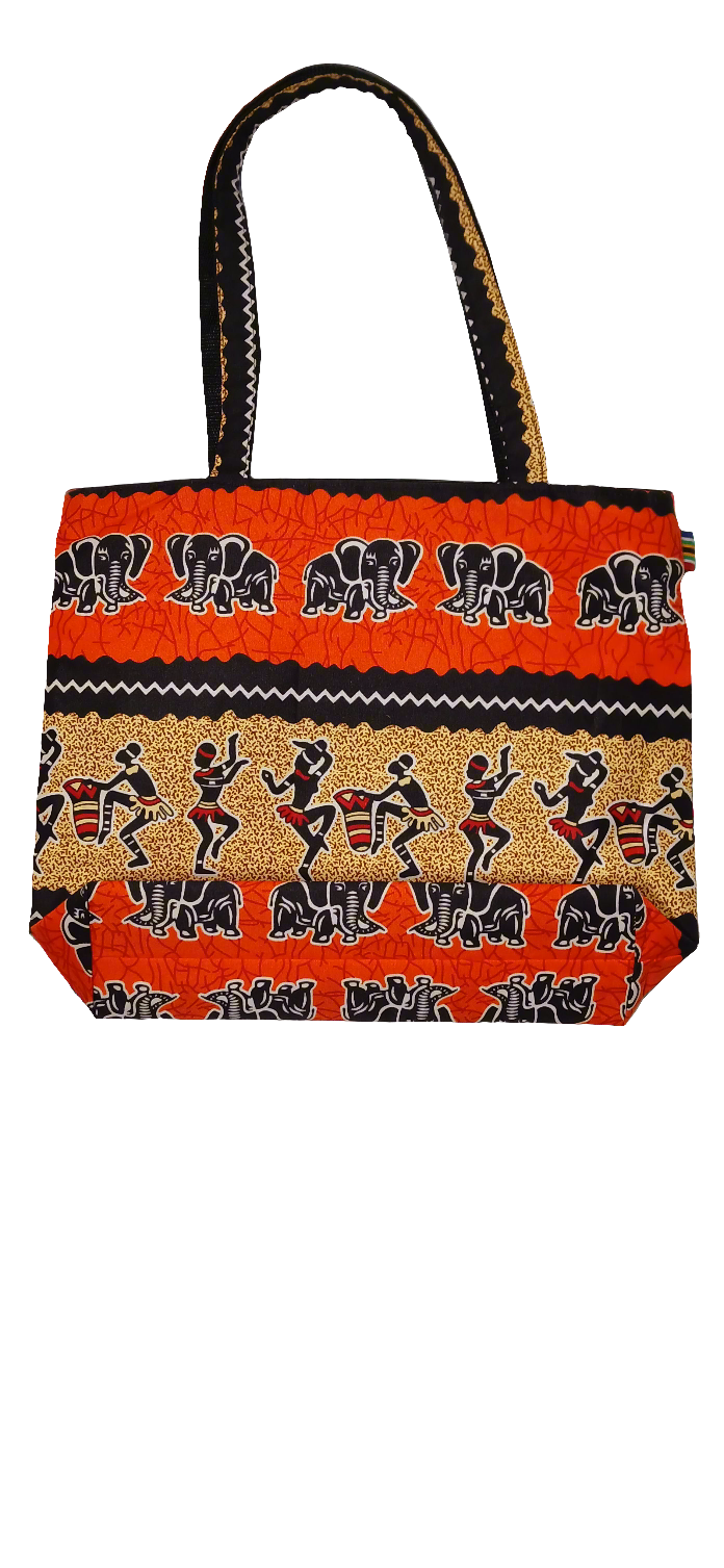 African Print Tote Bag - Elephant & Dancing
