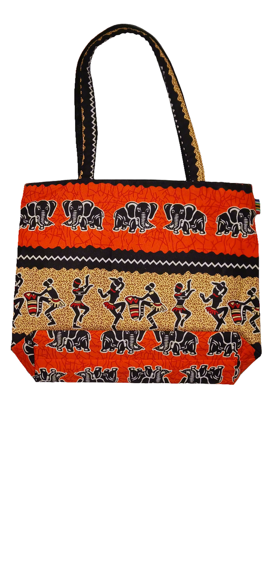 African Print Tote Bag - Elephant & Dancing