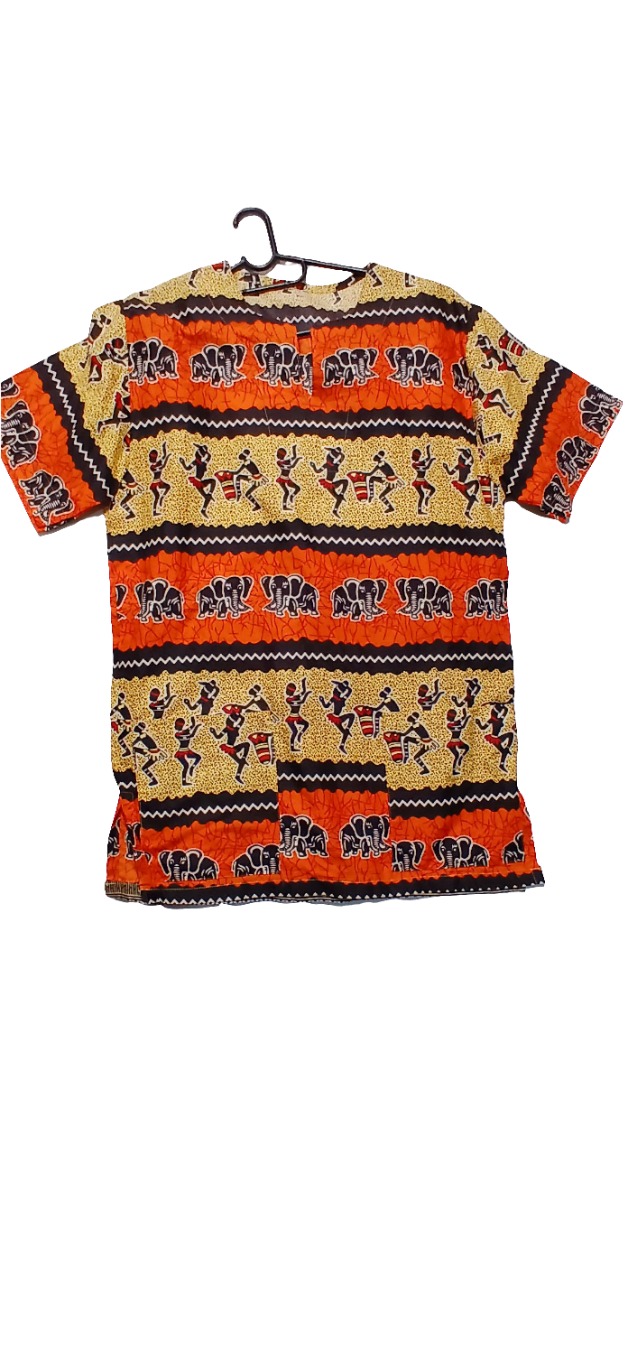 Adults African Print Dashiki Top - Elephant & Dancing