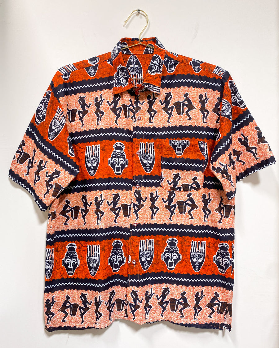 Vintage Button Up Shirt with African Motif