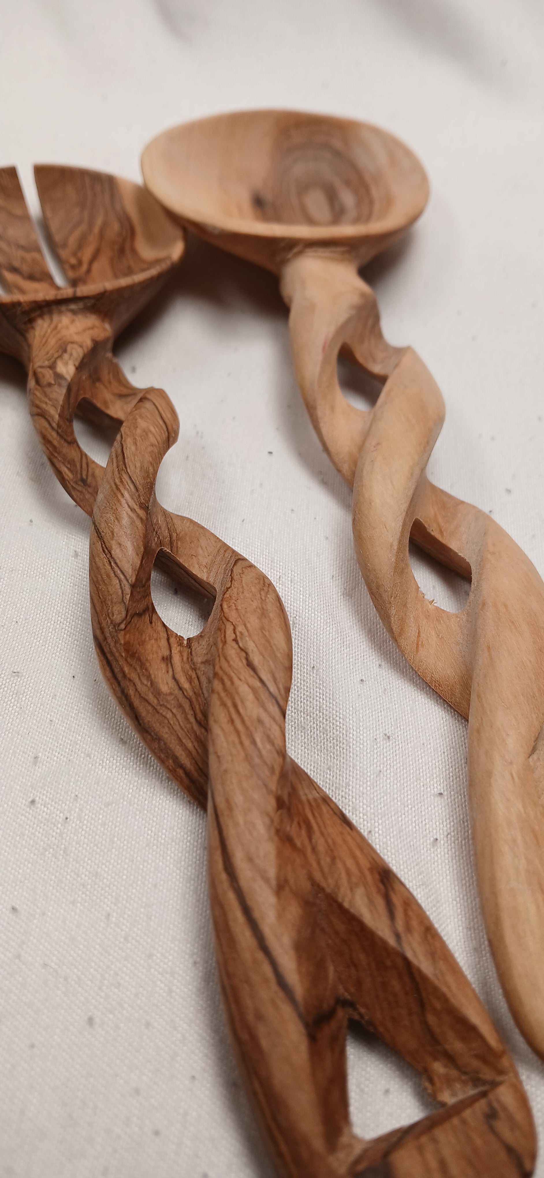 Hand-Carved Wooden Salad Servers - Unique Twisted Handle Design