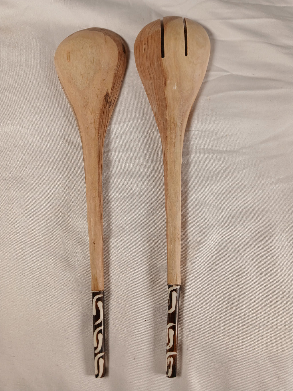 Hand-Carved Olive Wood Cooking Spoons Set – African Tribal Handle Design (2-Piece)