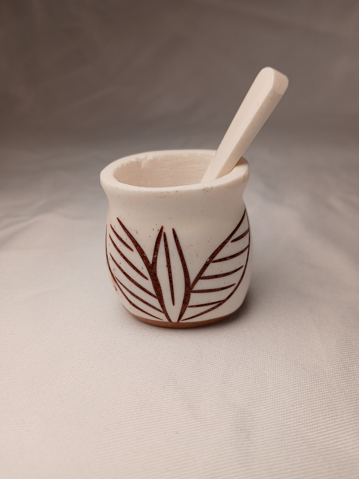 Hand-Carved African Wooden Spice Pot with Spoon