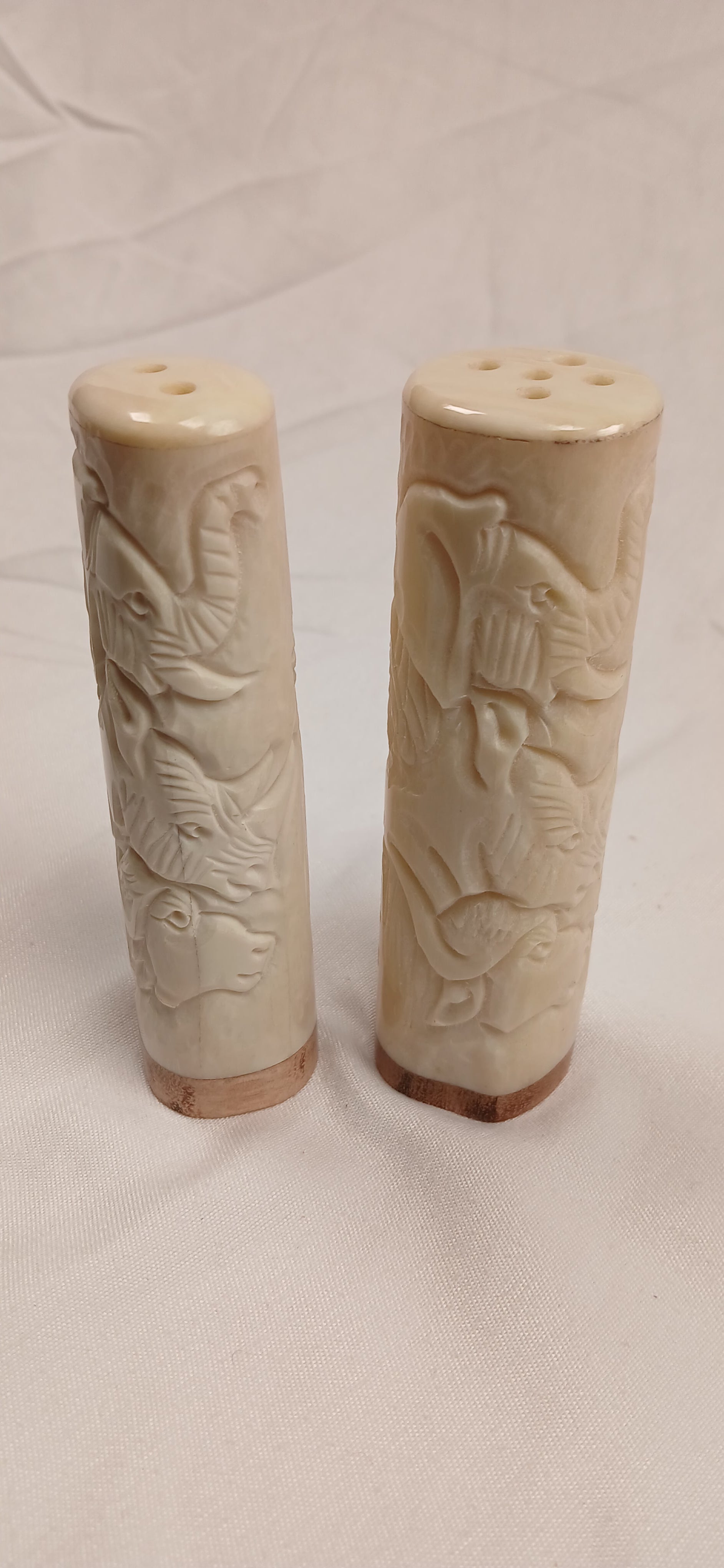 Hand-Carved African Bone Salt & Pepper Shakers