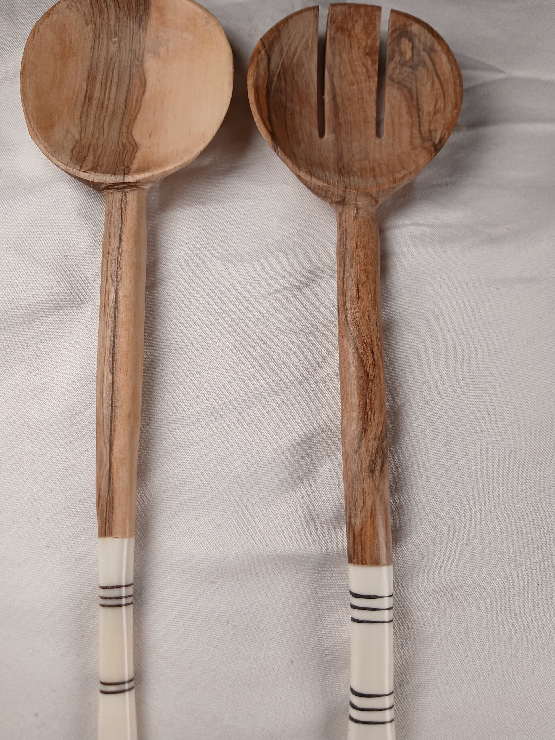 Hand-Carved Olive Wood Cooking Spoons Set – African Tribal Handle Design (2-Piece)