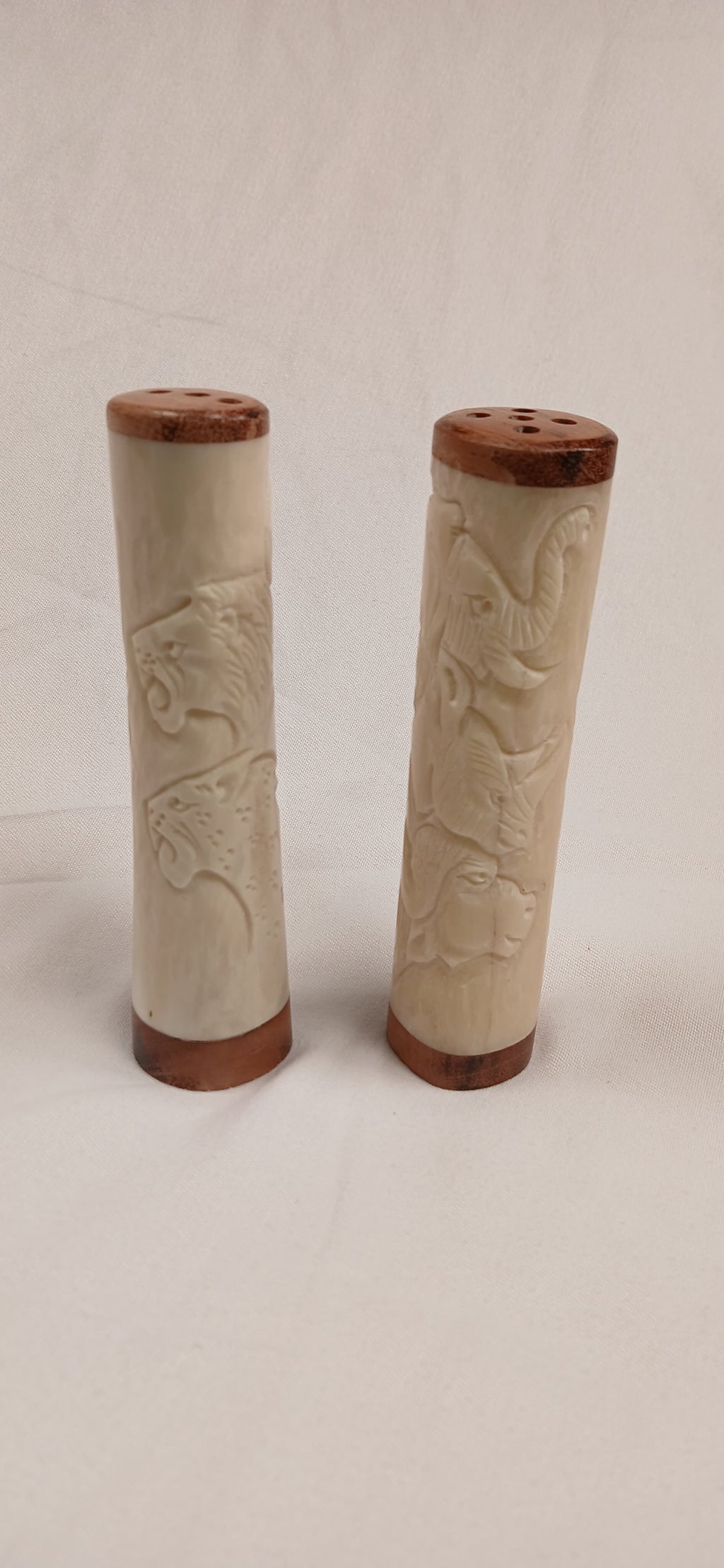Hand-Carved African Bone Salt & Pepper Shakers