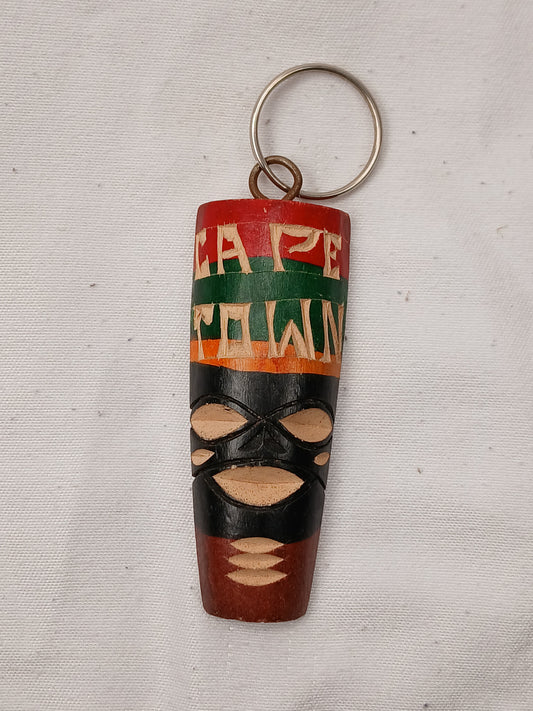 Hand-Carved "SOUTH AFRICA" Mask Keychain
