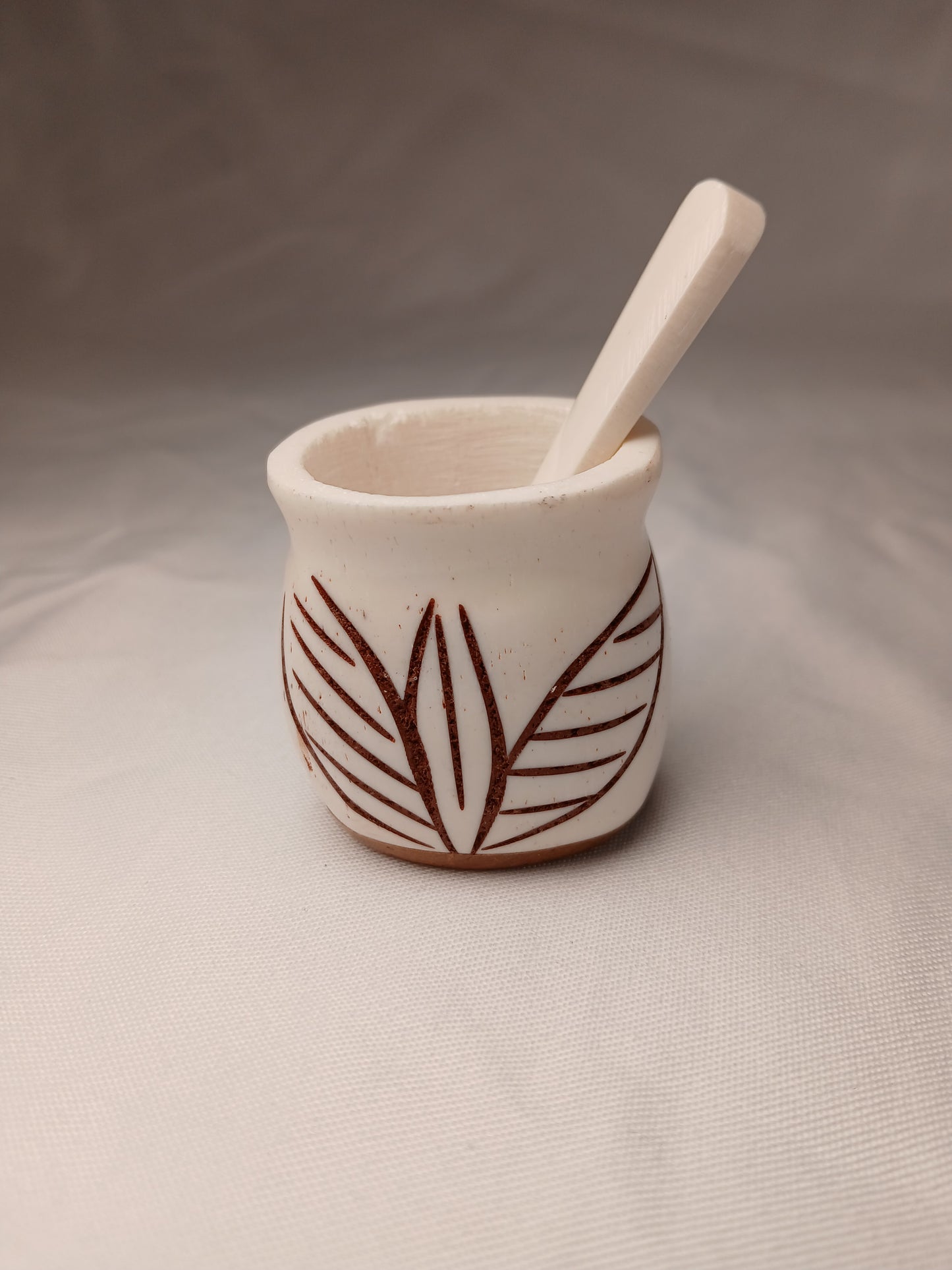 Hand-Carved African Wooden Spice Pot with Spoon