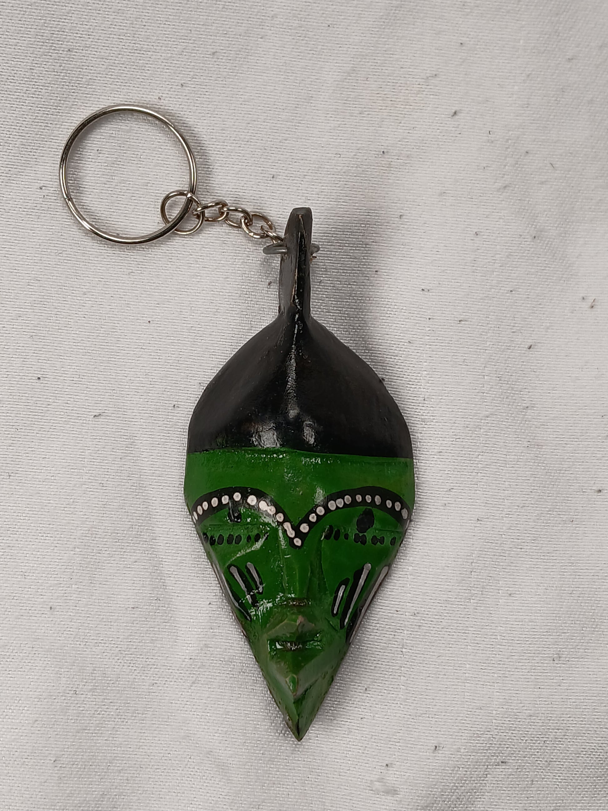 Hand-Carved Green Tribal Mask Keychain
