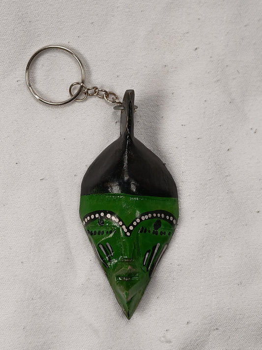 Hand-Carved Green Tribal Mask Keychain