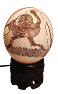 Hand-Carved Ostrich Egg Night Lamp on Ebony Wood Base