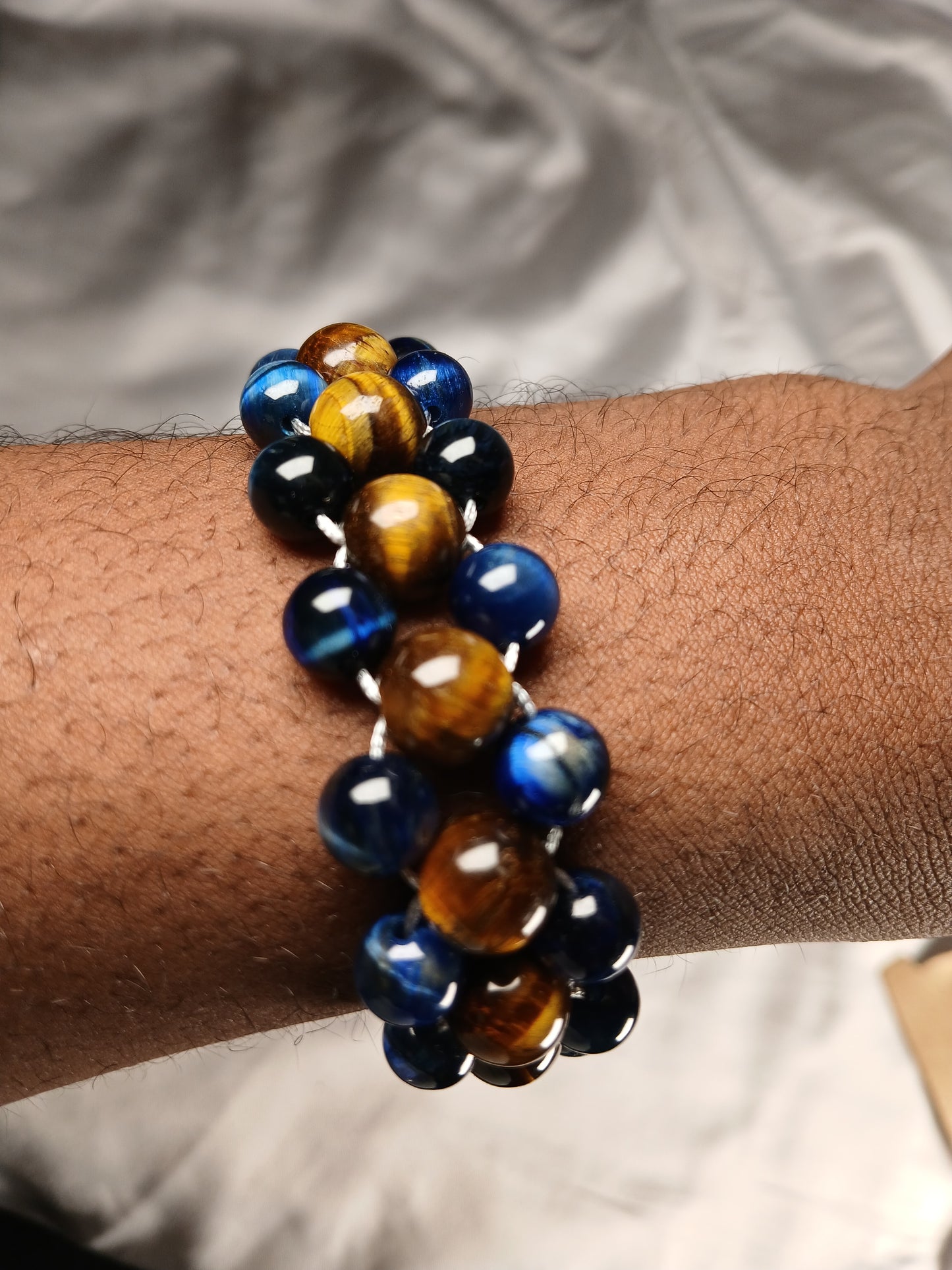 Blue & Brown Tiger's Eye Beaded Bracelet – Natural Comfort & Bold Energy