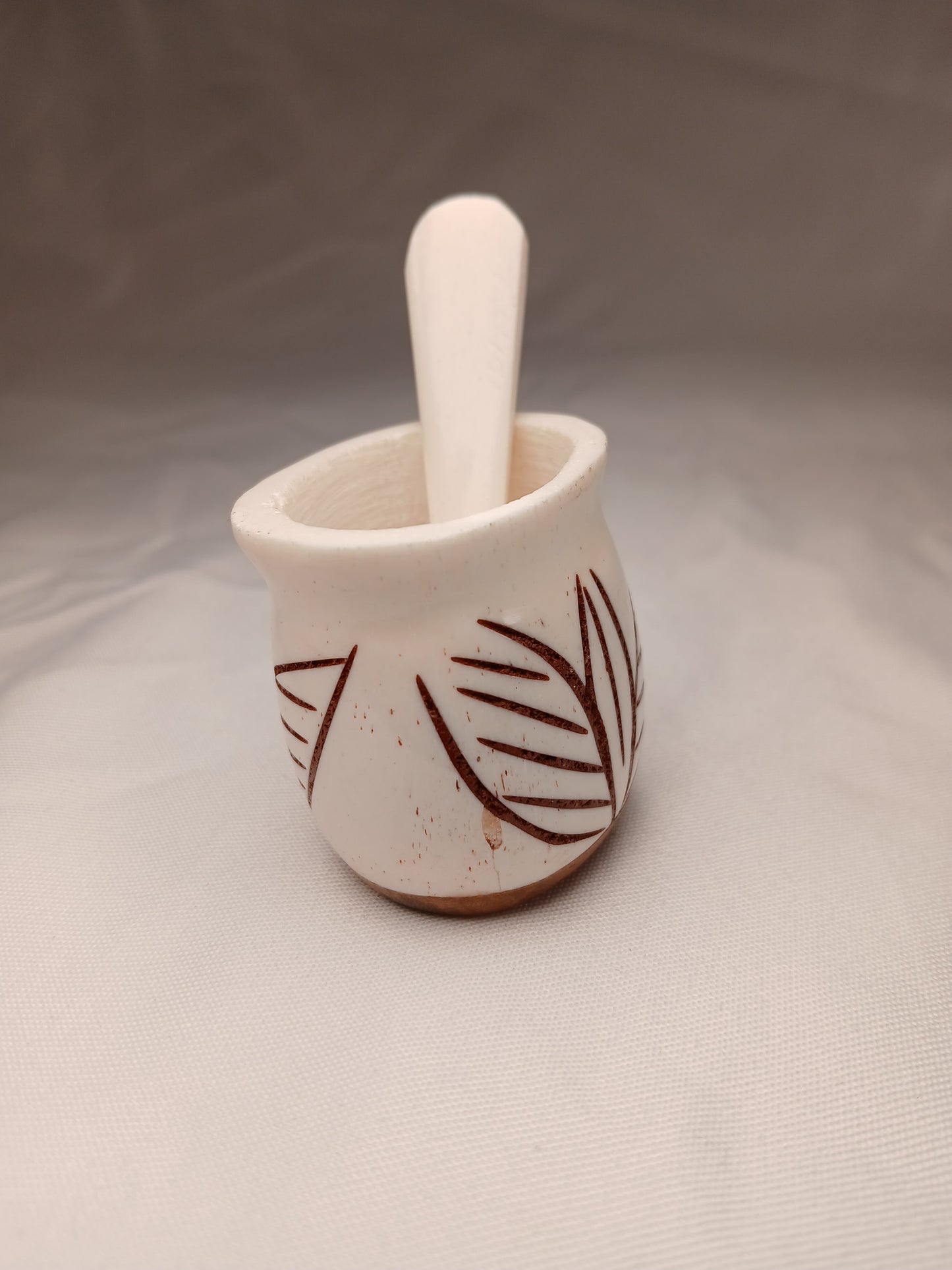 Hand-Carved African Wooden Spice Pot with Spoon