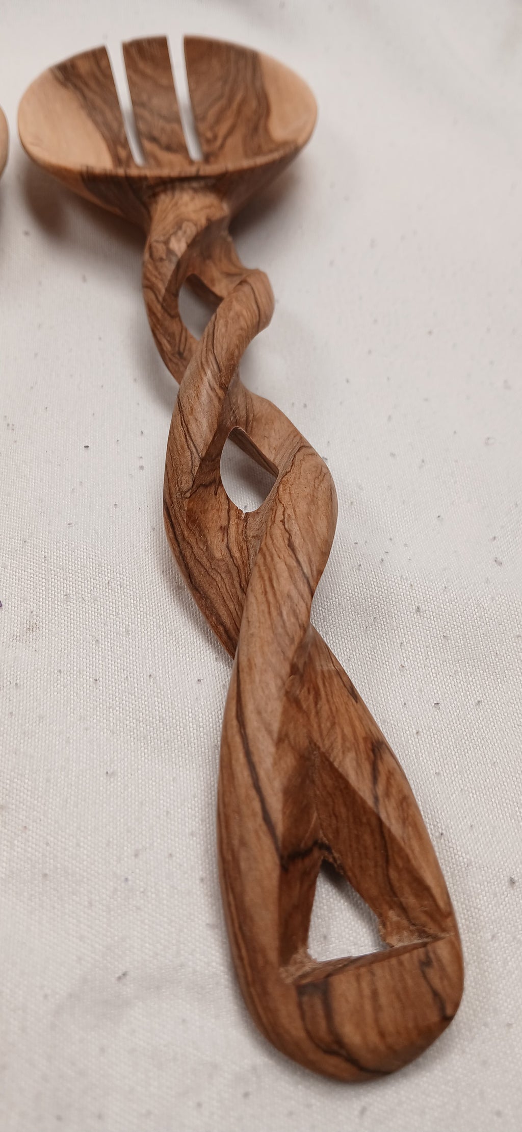 Hand-Carved Wooden Salad Servers - Unique Twisted Handle Design