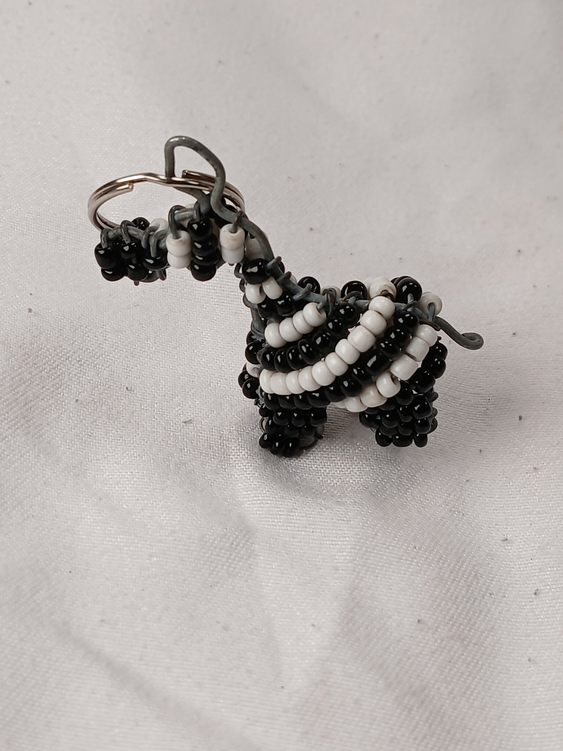 Handmade Wire & Bead Zebra Keychain
