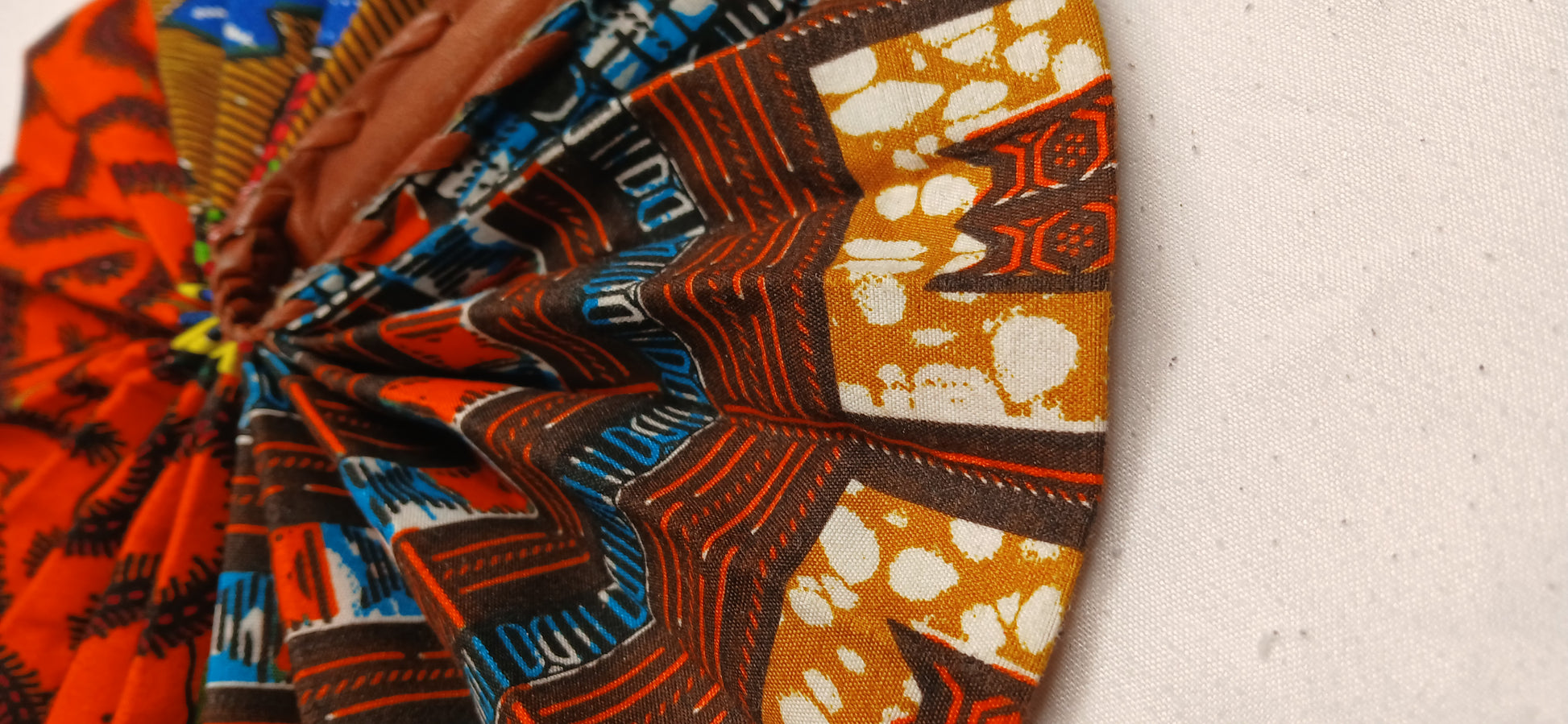 Handmade African Folding Fan - Colourful Wax Print & Leather Handle