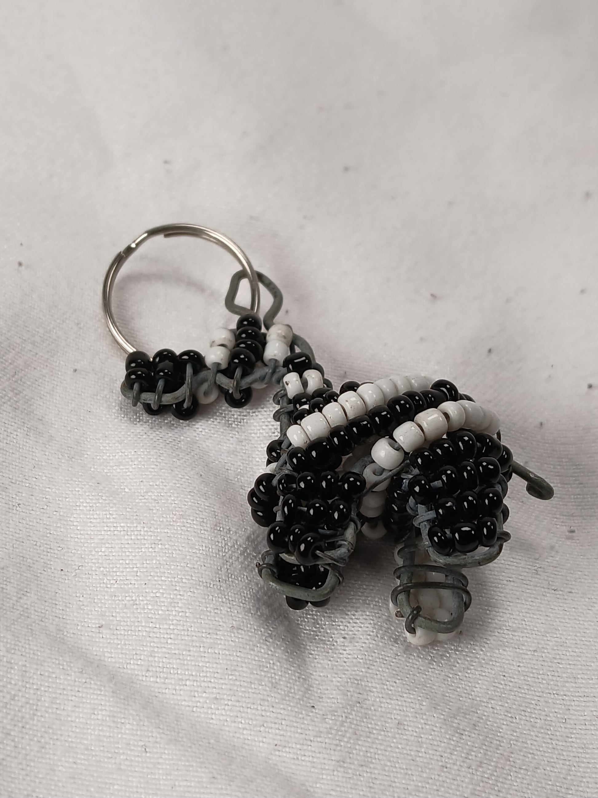 Handmade Wire & Bead Zebra Keychain