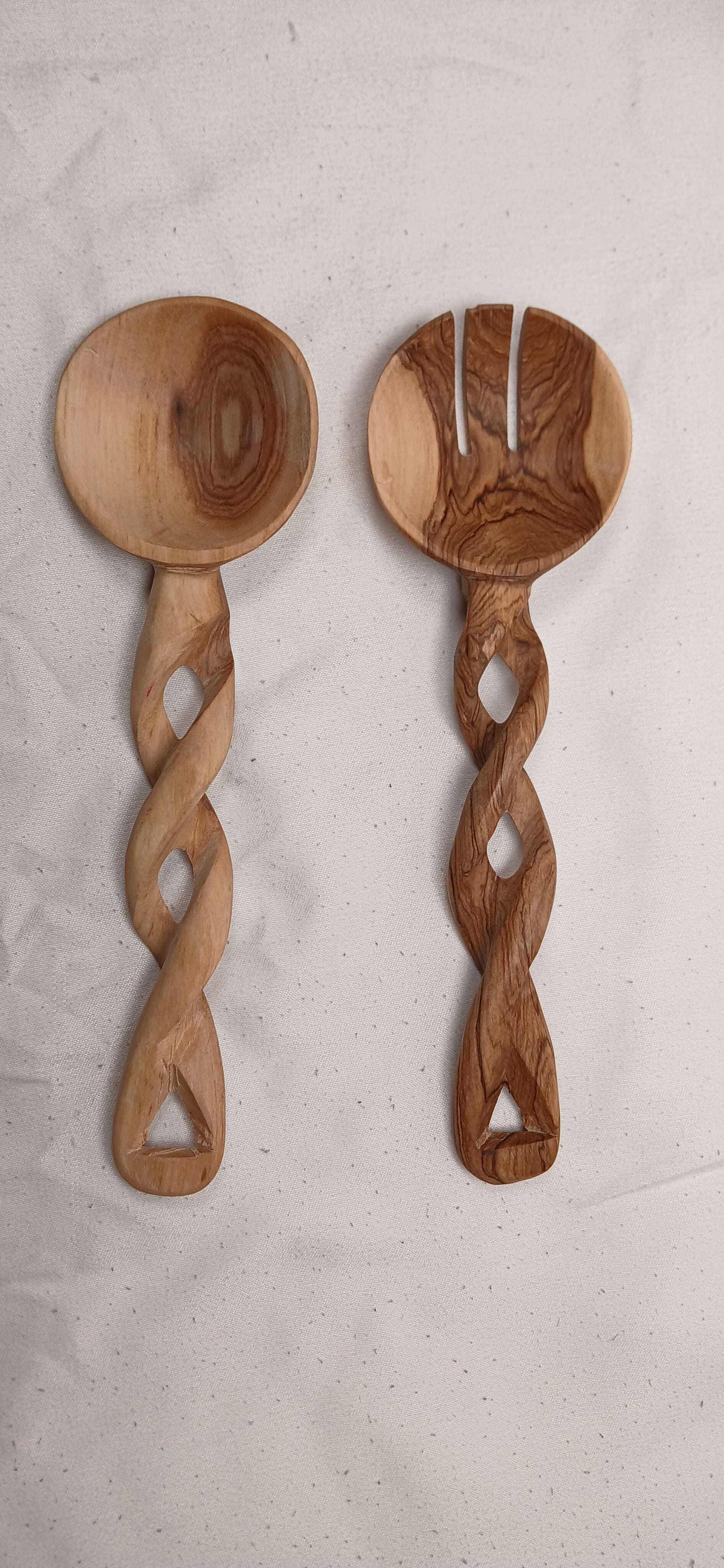 Hand-Carved Wooden Salad Servers - Unique Twisted Handle Design