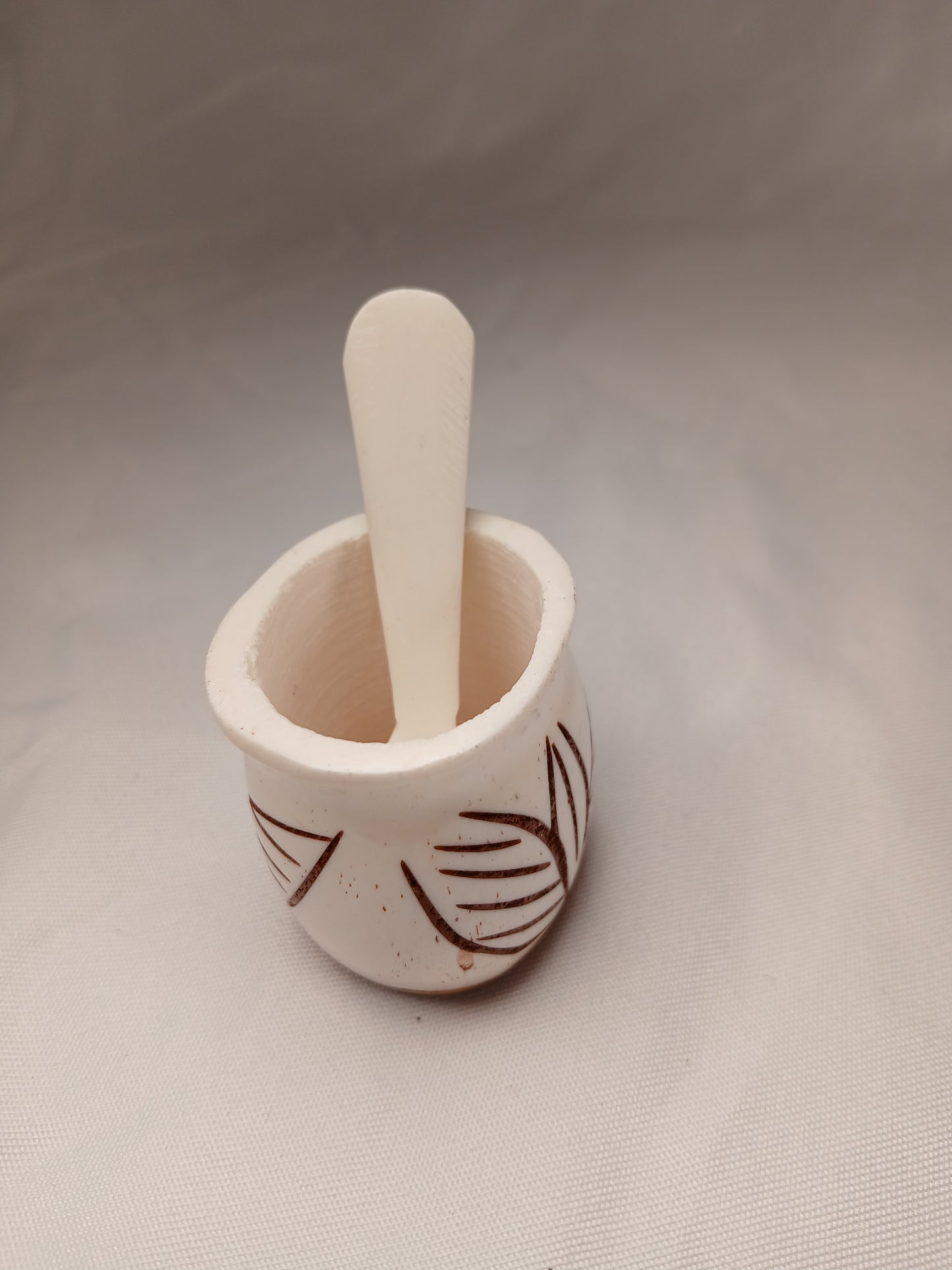 Hand-Carved African Wooden Spice Pot with Spoon