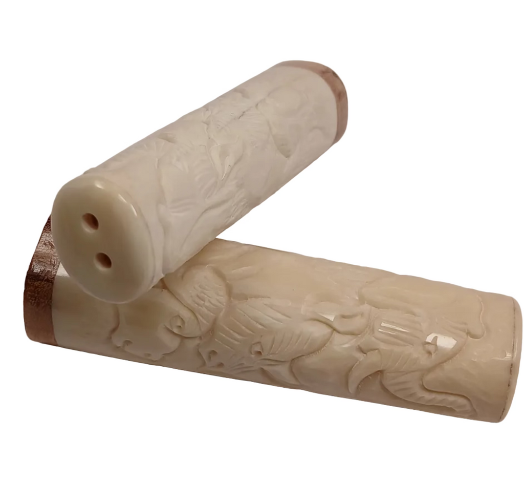 Hand-Carved African Bone Salt & Pepper Shakers
