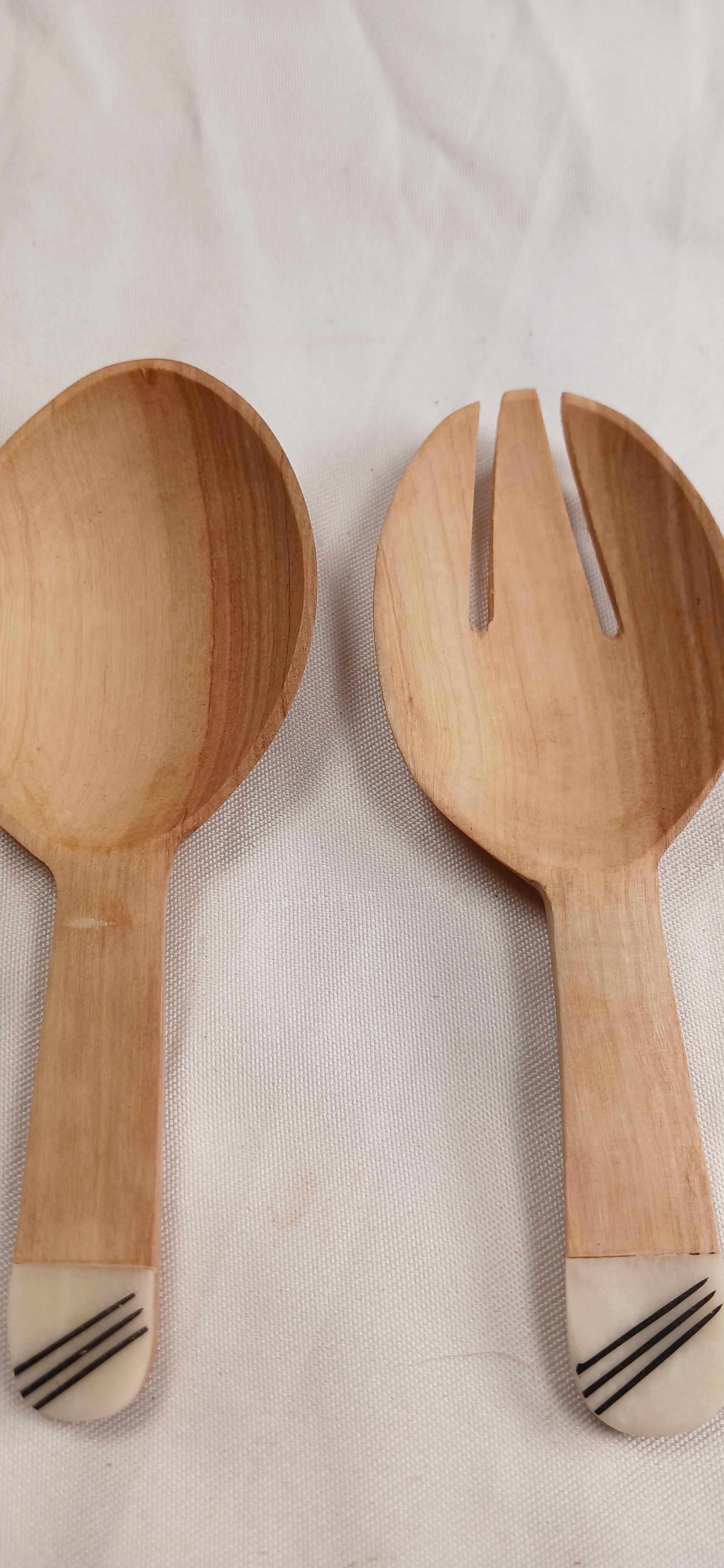 Hand-Carved Olive Wood Cooking Spoons Set – African Tribal Handle Design (2-Piece)