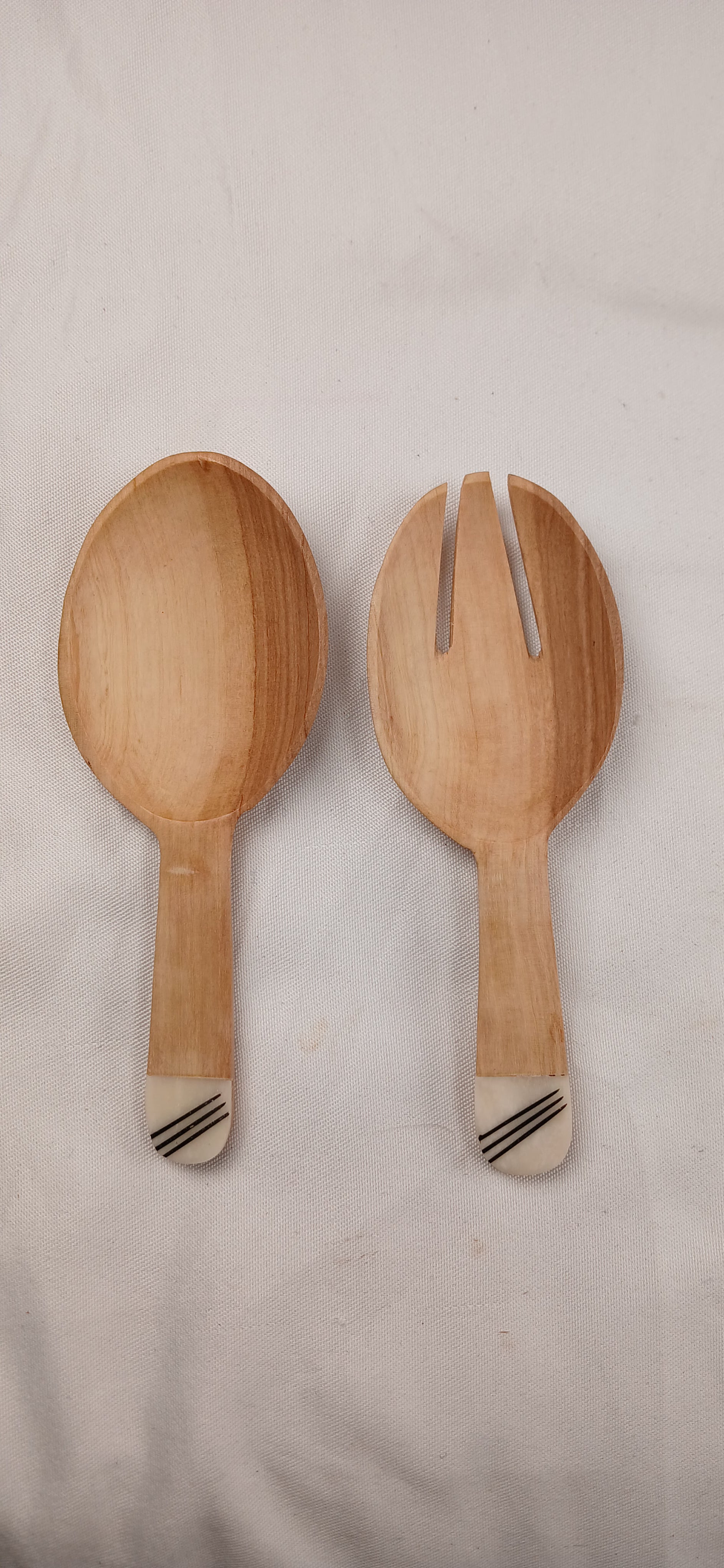 Hand-Carved Olive Wood Cooking Spoons Set – African Tribal Handle Design (2-Piece)